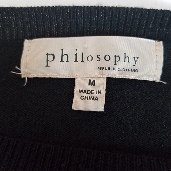 Philosophy Crewneck Black Gold Embroidered Floral Pattern Sweater - Picture 5 of 7